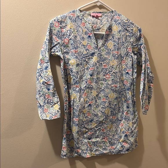 Lilly Pulitzer Blue and Pink Seashell girls size 8 bathing suit cover up - Picture 1 of 6